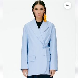 Tibi Light Blue Handspun Cotton Liam Blazer - L